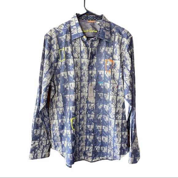 ROBERT GRAHAM
Men's Blue
The Audition Embroidered Film Stripe Sport Shirt large - Picture 9 of 11